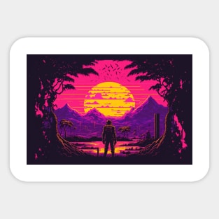 Alien Planet Synthwave Sunrise Sticker